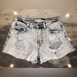 Almost Famous Size 3 Distressed Light Blue‎ Denim Shorts